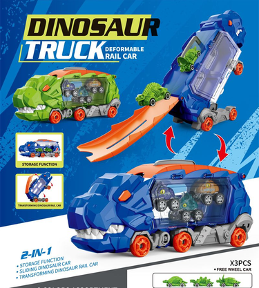 2in1 Foldable Dinosaur Truck With 3Pcs Cars